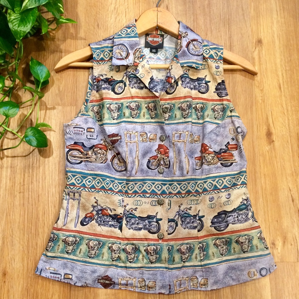 Harley Davidson Sleeveless Top Button Down Size XS